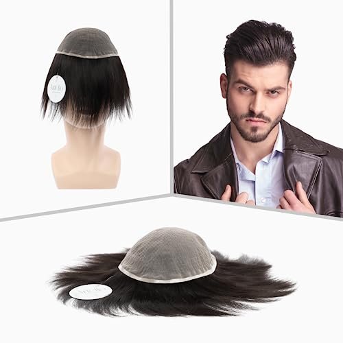 Artello® SWISS FULL LACE Hair Patch for Men, 360° Swiss Lace, 0.03 mm Invisible Hairline, Ultra Light, Trim-able Lace, 100% Remy Human Hair Wig (Colour: Natural Black) (9x6)