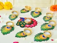 Ascension Decorative Peacock Tealight Candle Holder Stand Set of 9 - Mor Pankh Design Reusable Diya for Diwali Floor Rangoli Decoration Items, Home Decor, Diyas Indoor Outdoor Office Gifting,