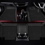 AutoClow Vinyl /Premium 7D Car Mat Full Set For Volkswagen Taigun(Model : 2021-2024)||Luxury Double-Stich 7D Car Floor Mat Complete Set||100% Waterproof And Washable||Color : Black-Silver(Design-1)