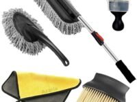 Azaria 5 PCS Microfiber Car Duster Kit Interior & Exterior Car Cleaning Detailing Tool Scratch & Lint Free, Pollen Removing Extendable Long Handle Duster for Car & Motorcycle car Accessories (A1)