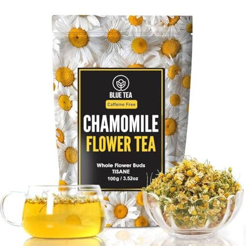 BLUE TEA - Chamomile Tea - 100 g -100 Cups | SLEEP & RELAXATION | Herbal Tea - Caffeine Free - Flower Based - Vegan - Non-Bitter - Non-GMO | Featured In Shark Tank | Zipper Pack