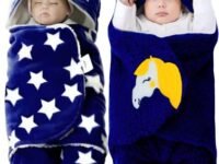 BRANDONN Baby Blankets New Born Combo Pack of Wearable Super Soft Baby Wrapper Baby Sleeping Bag for Baby Boys/Girls (76cm x 70cm, 1-6 Months, Pack of 2 Pcs, Fur, navy blue, lightweight