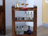 BROLET Bar/Service Trolley (Teak Wood Shade) Sheesham Wooden Folding Bar Cart/Serving Bar Trolley for Kitchen