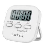 Baskety Digital Kitchen Timer Magnetic Countdown Cooking Kitchen Timers with Louder Alarm Big Digit, Back Stand Hanging Hole for Cooking Kids Teacher Shower Bathroom Oven Round White