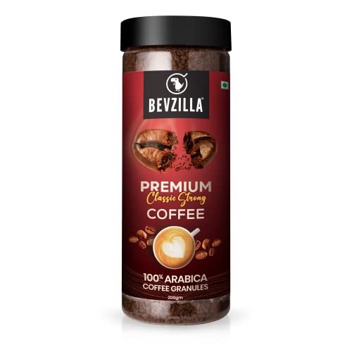 Bevzilla 200 Gram 100% Arabica Instant Classic Strong Coffee Powder | Make 100 Cups | Strong Coffee| Classic Coffee| Espresso, Latte & Cappucino| Hot & Cold Coffee | Unbreakable Jar