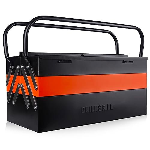 Buildskill 21" Metal Tool Box for Home Use, Large Capacity 5-Cabinet Toolbox for Carpenter Tools, Tool Organizer with Secure Lock, Ideal Tool Box for Home Use, Sturdy Empty Tools Box, Big Size