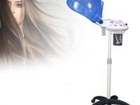 CINIDY Stand Hair Dryer Steamer,Adjustable Height Salon Hair Steamer &Conditioning Ozone Hair Steamer Spa Machine, Professional Hot Oil Hair Steam for Spa Home Hairdressing (white & blue color)