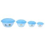 COMET Plastics Small Plastic Storage Containers Set of 4 | 900ml, 500ml, 250ml, 150ml | Microwavesafe | Easy Store | Suitable For Storing Food Grains, Pulses, Spices, Chips etc.| Blue (Flower)
