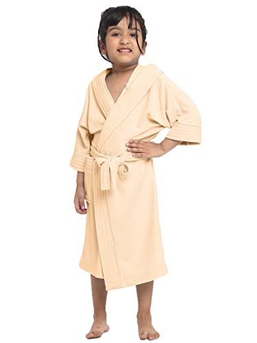 CREEVA Premium Melodious Unisex Hooded Children's Bathrobe - Cozy and Absorbent Robe with Adjustable Belt and Pocket for Kids Ages 14-15 Years (Peach)