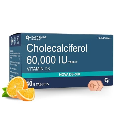 Carbamide Forte Vitamin D3 60000 IU - Chewable Cholecalciferol Supplement | High Potency Vitamin D Supplement, D3 Vitamin Supplement for Women & Men | Orange Flavour - 40 Tablets