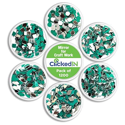 Clickedin Mirror for Craft Work (Pack of 1200 Mirrors), Lippan Art Materials Kit Mirrors, Decorative Small Pieces for DIY Crafts Works, Round, Diamond, Square, Triangular, Framed, Clear, Wall Mount