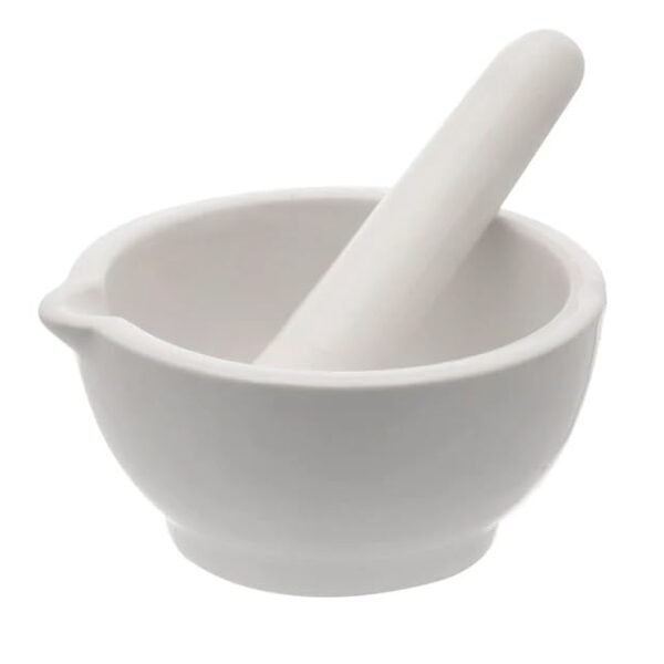 Comet Mortar and Pestle for Laboratory, Diameter: 6 Inches, Material: Porcelain - 550 ml capacity - grinding surface textured and unglazed, with spout for Spices, medicines, pills, seeds