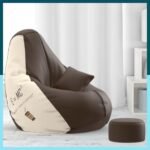 ComfyBean Bag with Beans Filled XXXL Bean Bag with Free Cushion and Footrest - Official : BeanCanvas Combo (Matching Color : Printed, e=mc2 Brown Cream)