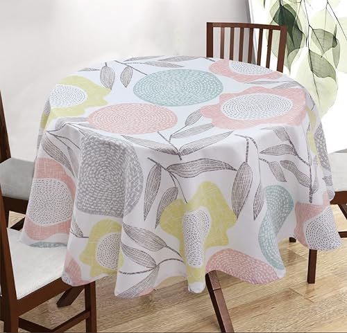 Cotton Candy- Fashion Flavour Round Table Cloth for 4 Seater Dining Table, Floral Tablecover Cotton (56 Inches Diameter, Sunflower Design) - Multicolor, Mod_TC.187