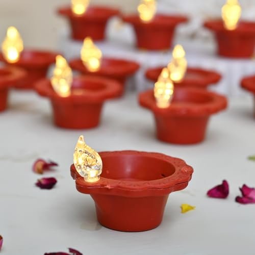 CraftVatika Water Sensor Diya for Home Decoration - Water diyas for Diwali Electric Flameless & Smokeless LED Diya Lights, Candle for Home Decor, Diwali Festival Decoration Festive (12, Oval)