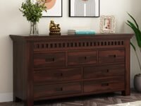 Credenza Furniture Solid Sheesham Wood Wooden Chest of Drawers with 7 Drawer Storage | Multipurpose Sideboard Cabinet Rack Display Unit for Bedroom Kitchen Cabinet, Walnut Finish