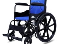 Everactiv by HCAH Everyday Economy Foldable Wheelchair with Safety Seat belt & Extra Soft Cushions, Weight Bearing Capacity 120 kg, Sturdy Frame and Easy Foldable Mechanism | Blue Color