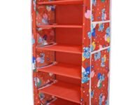 FLIPZON Multipurpose 6 Shelve Baby Wardrobe (Fabric Shelves) - Red (Iron)