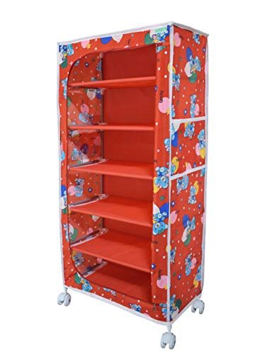 FLIPZON Multipurpose 6 Shelve Baby Wardrobe (Fabric Shelves) - Red (Iron)