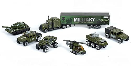 Globular Die Cast Metal with Plastic National Army Military Vehicle Play Toy Team Truck Set for 3+ Year Children Set 7 Pieces - Multicolor