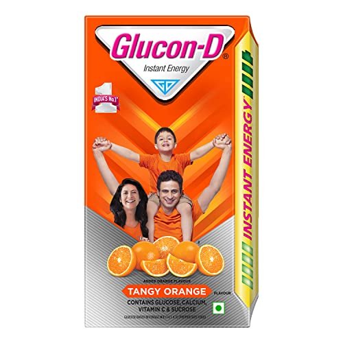 Glucon-D Tangy Orange Glucose Powder (1kg, Refill)| Tasty Orange Flavoured Glucose Drink| Provides Instant Energy| Vitamin C Boosts Immunity, Calcium for Intense Bone