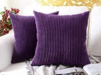 Guffaw / Corduroy/Stripped/Luxury 340 TC Cushion Covers Standard Size 16"X16" Inches (Purple, 4)