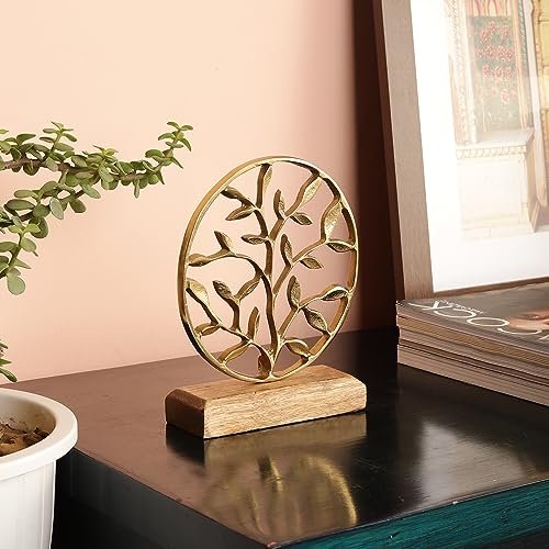 HEYEARTH Metal Decorative Showpiece for Home Decor Accents | Shelf Decor Accents |Bookshelf Décor | Desk Decor.Table Decorations for Dining Room Living Room Office - Leaves - Gold