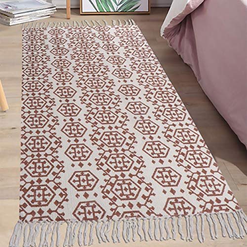 HOKIPO 2x5 Feet Aztec Print Handwoven and Hand Printed Modern Contemporary Boho Rugs for Living Room | Bedroom Runner for Floor (IN256)