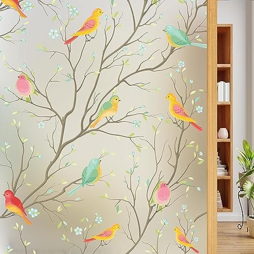 HOME13 Brids Frosted Window Film Anti UV Privacy Self Adhesive Window Glass Sticker for Home & Offie (24"x144" Inch, Birds Frosted)