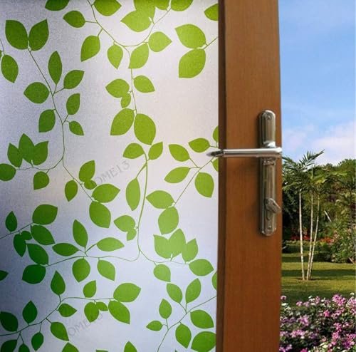 HOME13™ Frosted Glass Film Window Privacy Film Static Cling Decoartive Frosted Window Film Heat Control Frosted Glass Sticker for Home & Office (16 x 50 Inch, Frosted Leaf Plant)