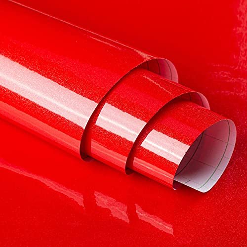 HOME13 Red Glossy Self Adhsive Vinyl Decoratie Waterproof Wallpaper for Kitchen Cabinet Countertops (12x100 Inch)