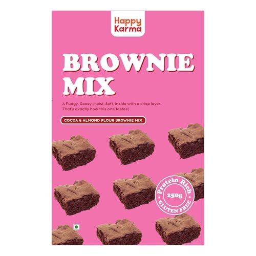 Happy Karma Cocoa Almond Chocolate Brownie Cake Mix, Fudgy, Moist & Soft Chocolate Cake, 3 Step Cake Mix, Healthy Dessert for Kids & Adults, Vegan, Keto Friendly, Gluten Free, Grain Free - 250g