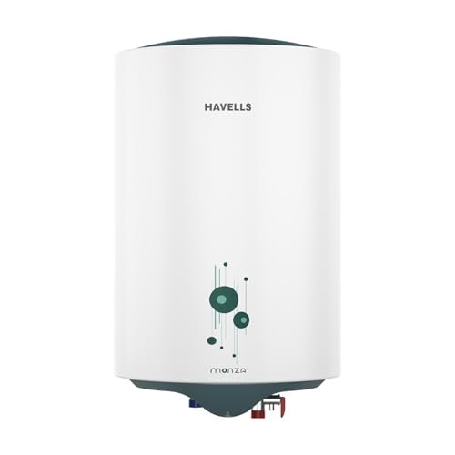 Havells Monza 15 Litre Storage Wall Mount Water Heater | Feroglas Coated Tank, Heavy Duty Heating Element | Warranty: 5 Year on Tank, Protective Anode Road, 8 Bar Working Pressure | (White)