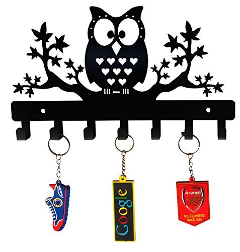 HeavenlyKraft Heavy Duty Steel Owl on Maple Tree Wall Mounted Coat Rack/Coat Hanger/Coat Hook/Decorative Metal Hook/Towel Hanger/Bathroom Hanger/Kitchen Towel Hanger (Key Holder with 7 Hooks)