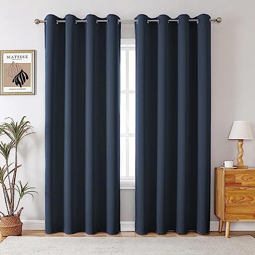 Homestan Blackout Curtains 9 Feet Long Set of 2 Room Darkening Long Door Curtain (Navy Blue)
