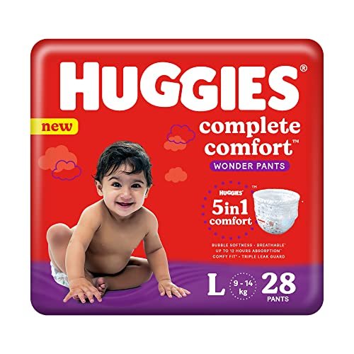 Huggies Complete Comfort Wonder Pants Large (L) Size Baby Diaper Pants, 28 count, with 5 in 1 Comfort