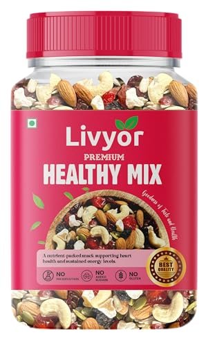 Livyor Healthy Mix Nuts, Seeds and Berries Combo Pack | Mix Dry Fruits | Trail Mix | Cashews & Almonds, Black Raisins, Pumpkin, Sunflower & Flax, Cranberries, Cherries & Dried Amla (1kg)