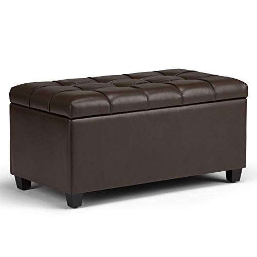 Modern Home 1 Seater Luper Tufted Storage Ottoman Pouffes with Storage Brown Color Leather Standard Size