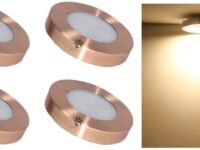 Mufasa 3 Watts Rose Gold Finish 6CM DIAMETER Led Surface Panel, Cabinet, Wardrobe Light, Slim Round Style Flush Mount Ceiling Lamp, Pack of 4 (Please Check Dimensions Image) (Warm White,Aluminum)