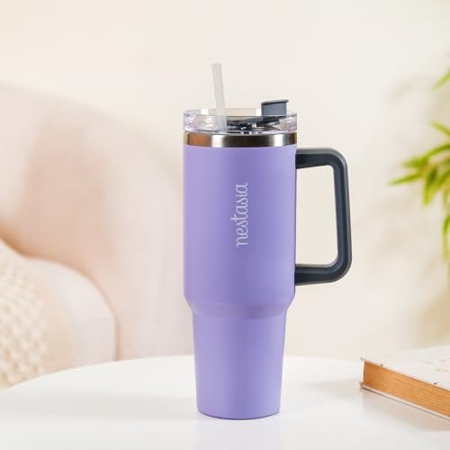 Nestasia 1.2L Stanley Tumbler with Lid & Straw | Insulated Reusable Stainless Steel Water Bottle | Leak Proof Mug for Office, Gym, Travelling (Purple)