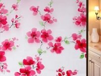 ONEHOME Vinyl Frosted Window Self Adhesive Privacy Glass Film for Window Glass Office| Decorative Window Sticker Wallpaper Vinyl Sheet for Glass Door, Bathroom, Home, Window (Pink Flowers, 12x75)