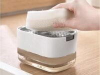 Oslen Plastic 2 in 1 Soap Dispenser for Kitchen with Sponge Holder 400 Ml,Hollow Design,Durable&Smooth Body Sink Dish Washing Soap Dispenser Set Sponge Holder Kitchen Sink Accessories Items (Multi)
