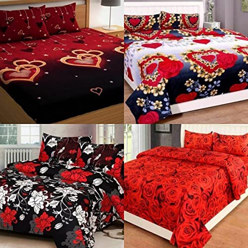 PLEDGE CREATIONS® Microfiber 190 TC King Size Double Bed Sheet Combo Pack of 4 with 8 Pillow Covers(Multicolor) 46