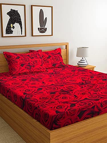 PLEDGE CREATIONS® Microfiber King Size Rose Double Bed Bedsheets with 2 Matching Pillow Covers