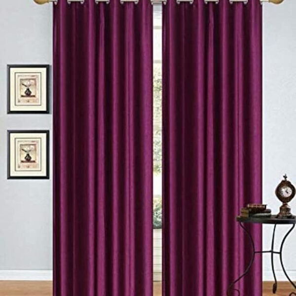 Panipat Textile Curtain Plain Solid Room Darkening Long Door Eyelet Curtain Panel Parda for Drawing Room, Living Room/Bedroom(Wine, 8 Feet) - Pack of 2