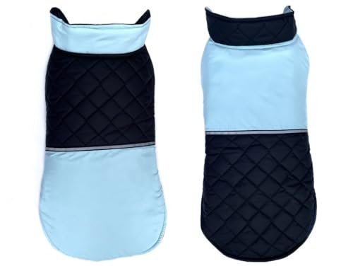 Pets Planet Dog Winter Clothes Reversible Dog Jacket Sky Blue and Black Color with Reflector Design Warm Dog Coat Windproof Pets Cold Weather Wearing (4XL, 26 Inch)