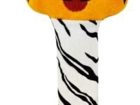 Pikipo Tiger Face Rattle Soft Toy with Squeeze Handle for Squeaky Sound (Orange)