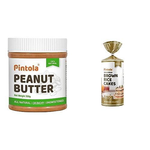 Pintola All Natural Peanut Butter (Crunchy) (350g) & Pintola Organic Wholegrain Brown Rice Cakes (All Natural, Unsalted), 125 g