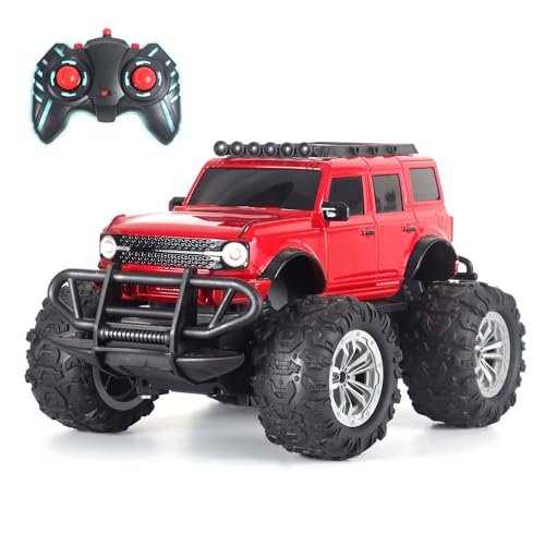 Popsugar Off Roader Rechargeable Remote Control Monster Truck with 2 Speeds and 4 Headlight Modes | Lithium Battery | C-Type Charging | Remote Control Car for Kids | Made in India, Red