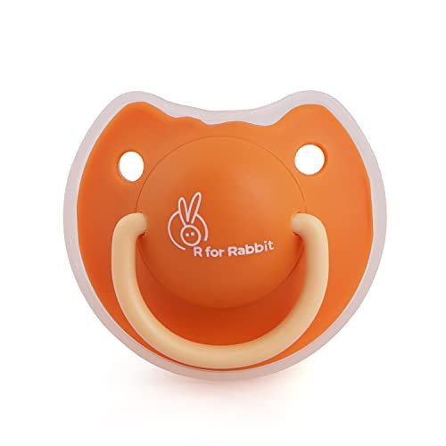 R for Rabbit Baby Tusky Pacifier Ultra Light Soft Silicone Nipple, Orthodontic Design, BPA-Free for Kids of 6 Months +|Large|Orange